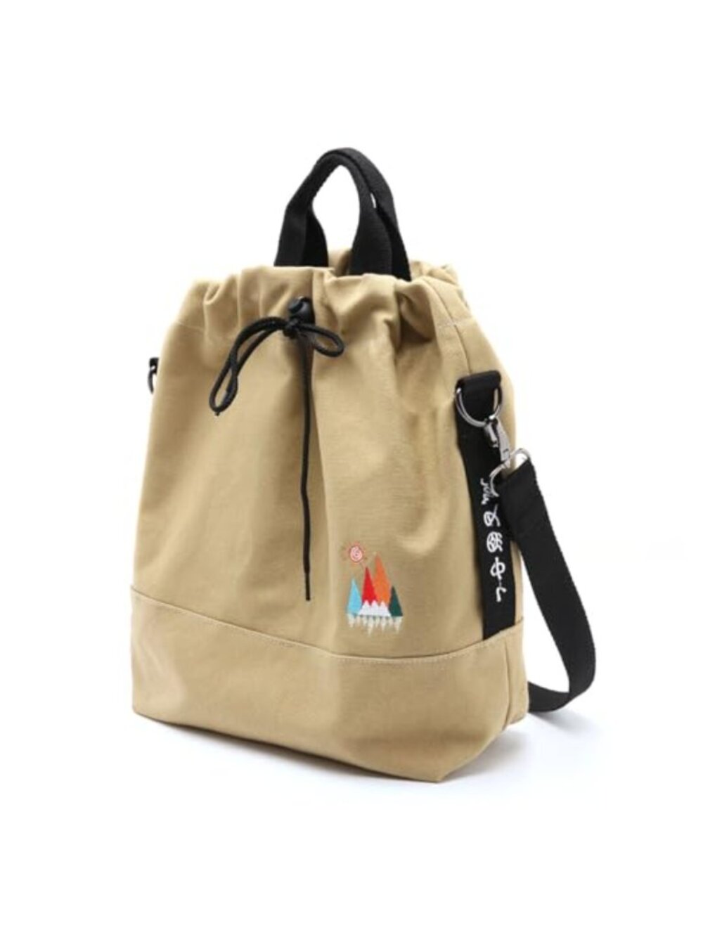 Canvas Crossbody Shoulder Tote Bag with Sunshine Embroidery Adjustable Strap